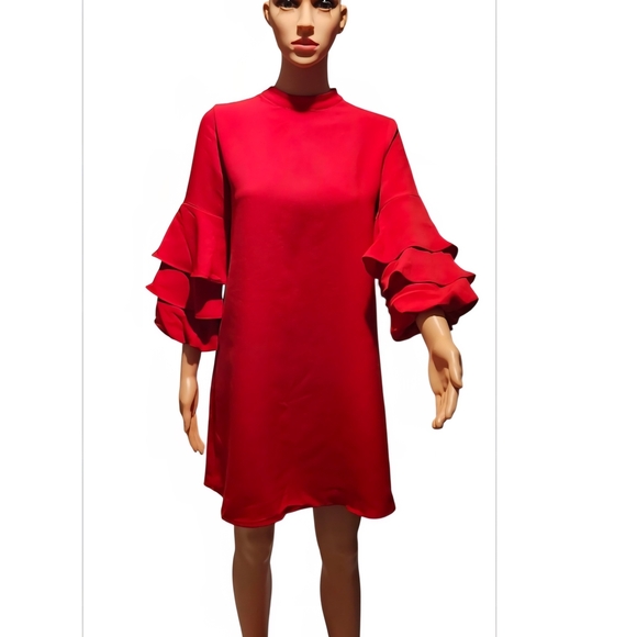 Zara Vibrant Red Long Sleeve Dress - Picture 2 of 6